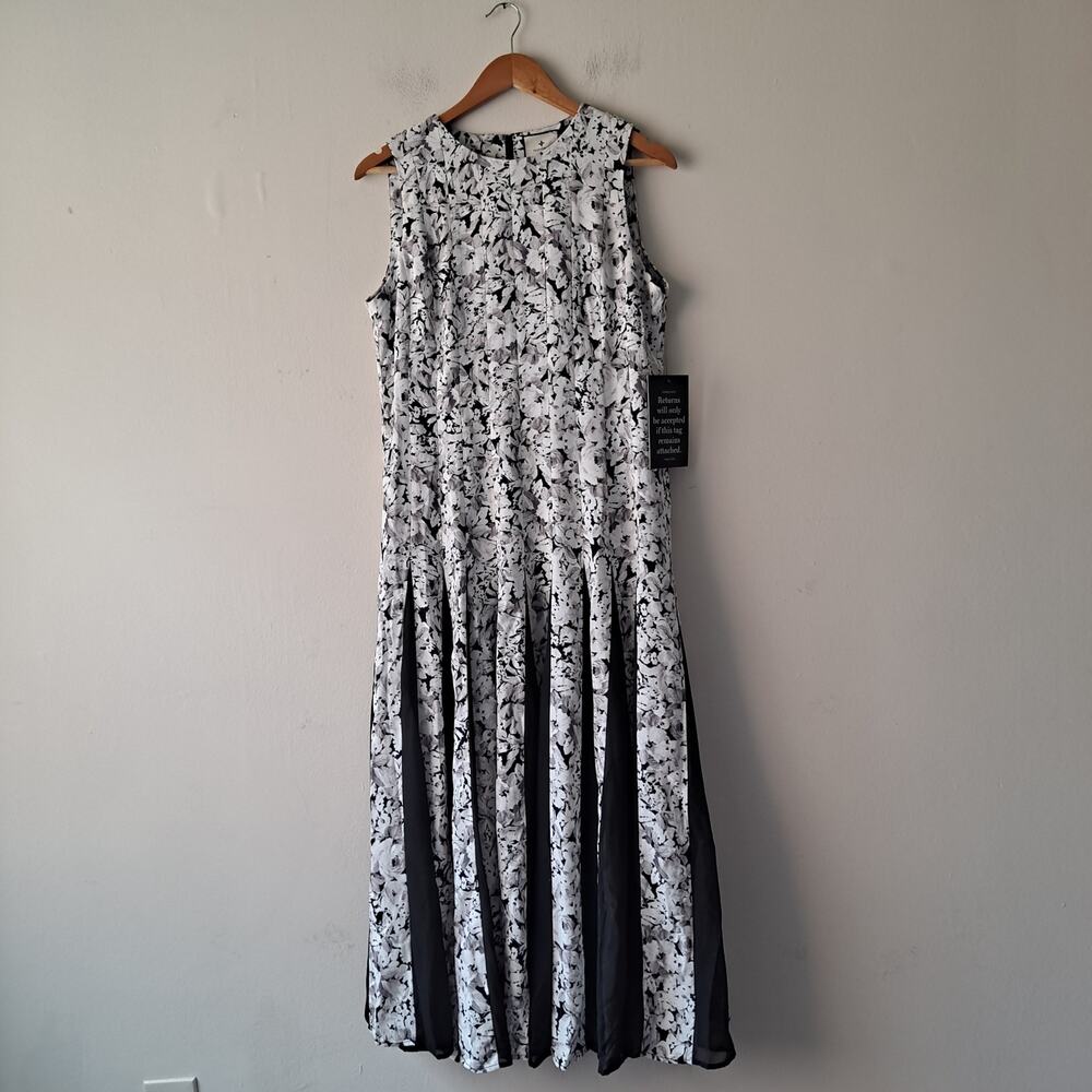 NWT Tuckernuck Andi Dress Gray Gardens Floral Pleated Midi Black & Gray Size 10 - Picture 4 of 12